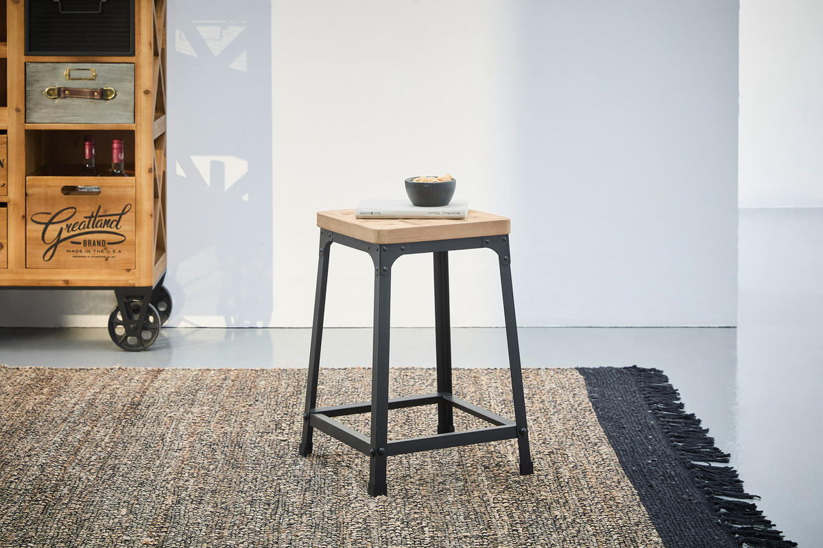 HOCKER Tanne Naturfarben, Schwarz  - Schwarz/Naturfarben, LIFESTYLE, Holz/Metall (35,5/50/34cm) - Landscape