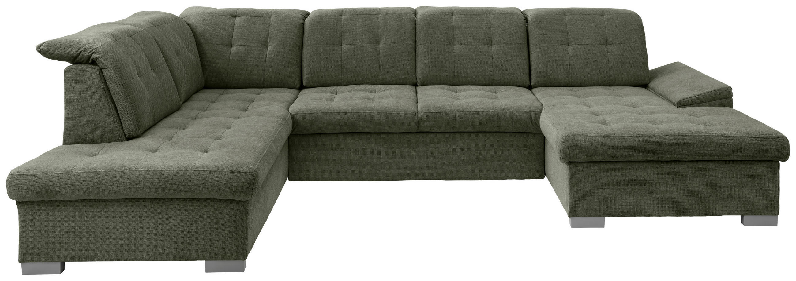 WOHNLANDSCHAFT in Chenille Dunkelgrün  - Chromfarben/Dunkelgrün, Modern, Kunststoff/Textil (212/330/169cm) - Livetastic