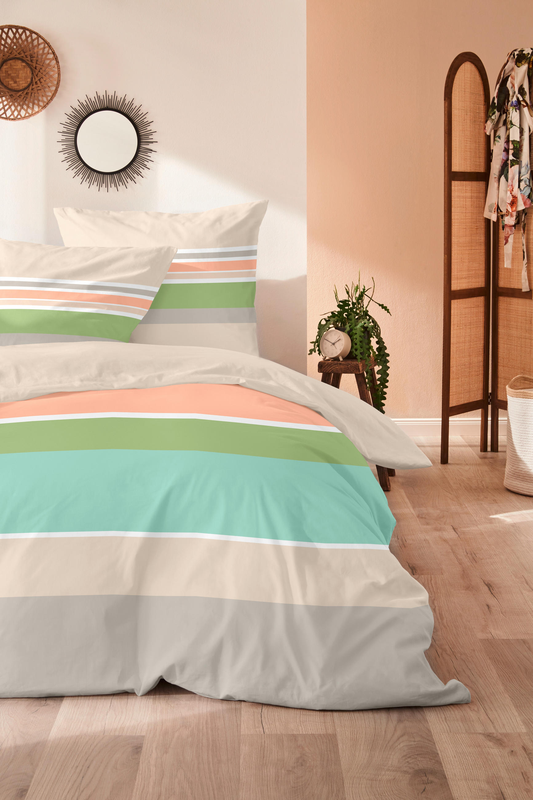 BETTWÄSCHE Makosatin 155/220 cm  - Beige/Hellgrau, Basics, Textil (155/220cm)