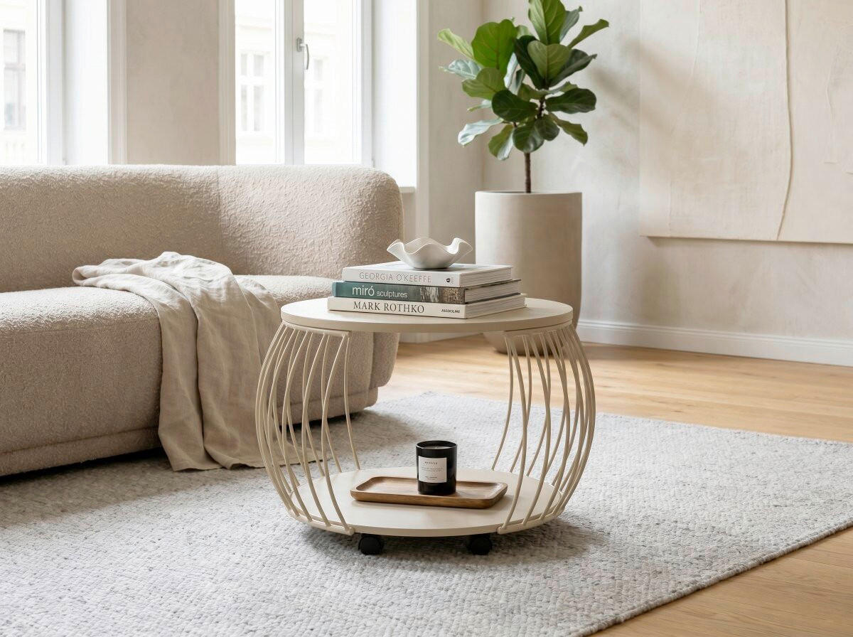 COUCHTISCH in Metall, Holzwerkstoff 60/60/47 cm  - Creme, Design, Holzwerkstoff/Metall (60/60/47cm) - Xora