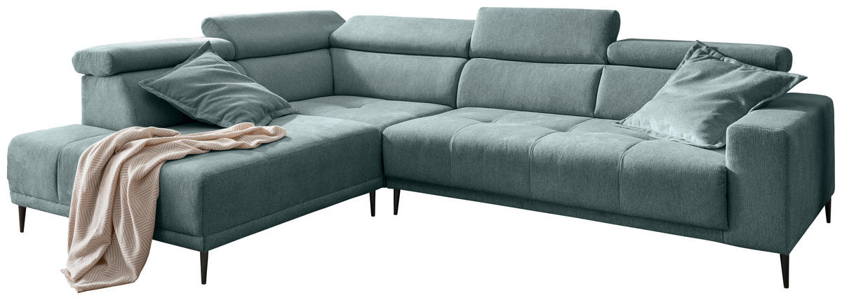 ECKSOFA Chenille Mintgrün  - Schwarz/Mintgrün, Konventionell, Textil/Metall (225/305cm) - Livetastic