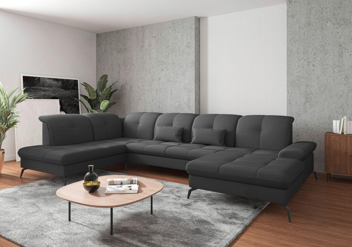 WOHNLANDSCHAFT in Flachgewebe Dunkelgrau  - Dunkelgrau/Schwarz, Konventionell, Textil/Metall (231/357/185cm) - Sit & More