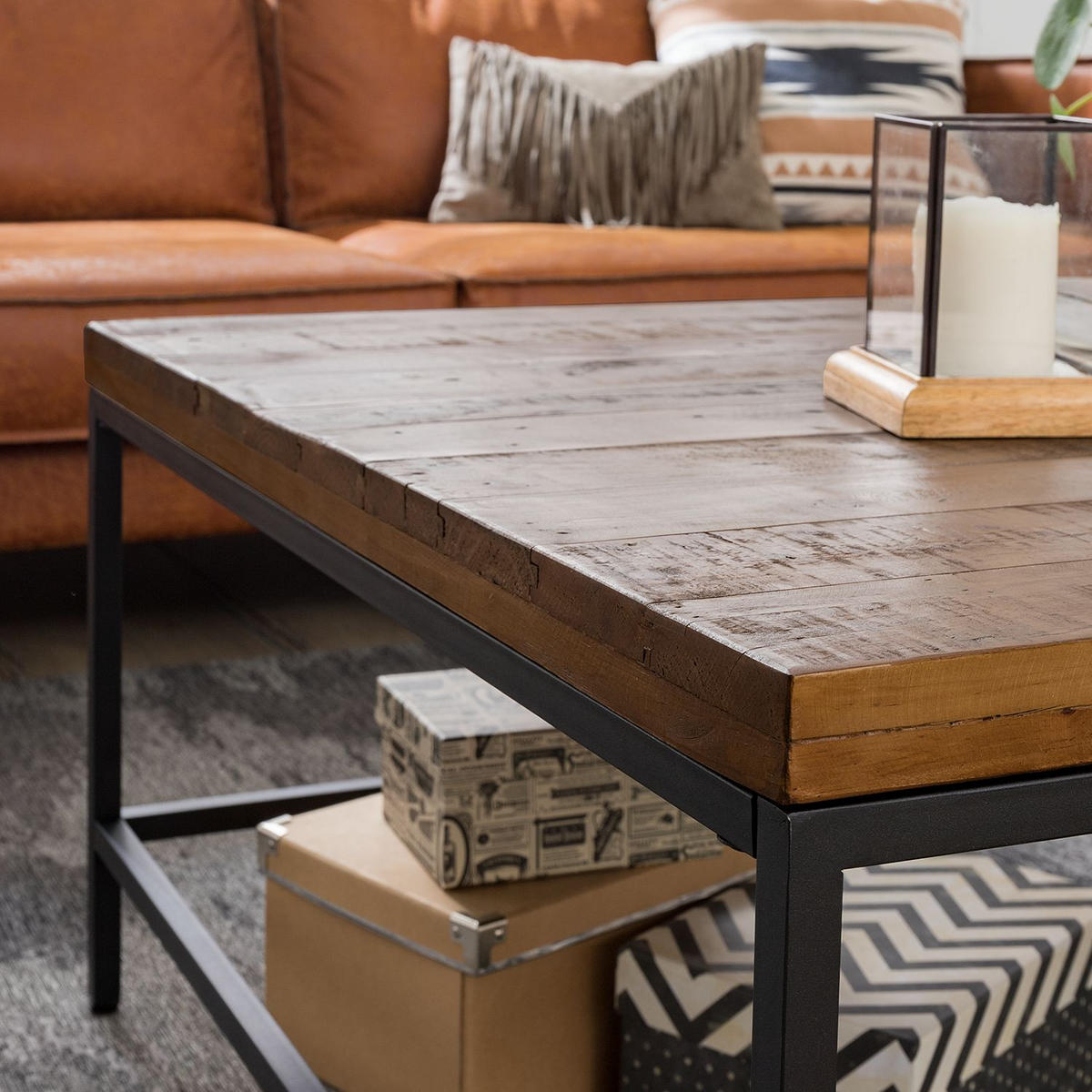 COUCHTISCH Kiefer massiv 90/90/45 cm quadratisch Schwarz, Dunkelbraun  - Dunkelbraun/Schwarz, MODERN, Holz/Metall (90/90/45cm) - home24