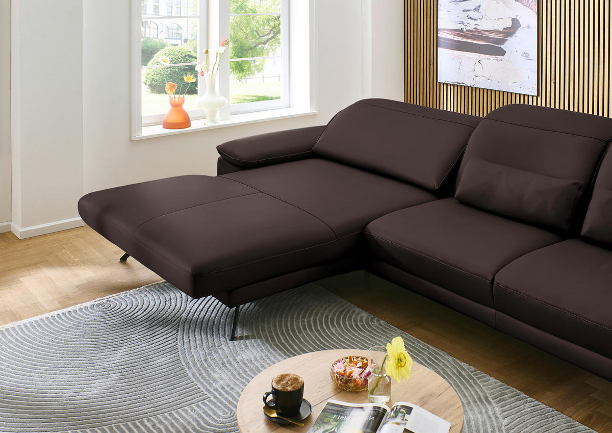 ECKSOFA in Echtleder Braun  193/332 cm  - Schwarz/Braun, Design, Leder/Metall (193/332cm) - Dieter Knoll