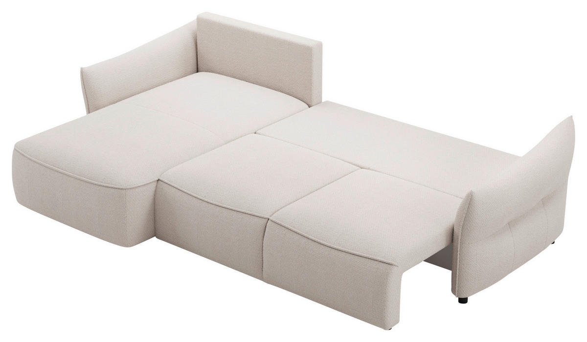 ECKSOFA Creme Webstoff Rückenkissen, Bettkasten, Schlaffunktion, Rücken echt, Liegefläche im Originalstoff  - Creme/Schwarz, KONVENTIONELL, Kunststoff/Textil (179/306cm) - Milino