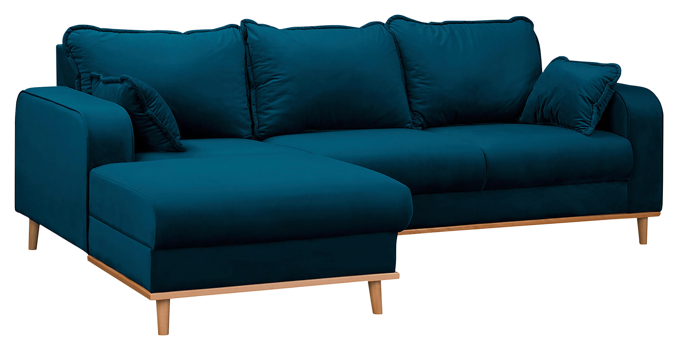 ECKSOFA in Mikrofaser Blau  150/230 cm  - Wengefarben/Blau, Design, Holz/Textil (150/230cm) - Livetastic