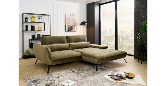 ECKSOFA in Webstoff Olivgrün  - Schwarz/Olivgrün, KONVENTIONELL, Textil/Metall (273/191cm) - Carryhome