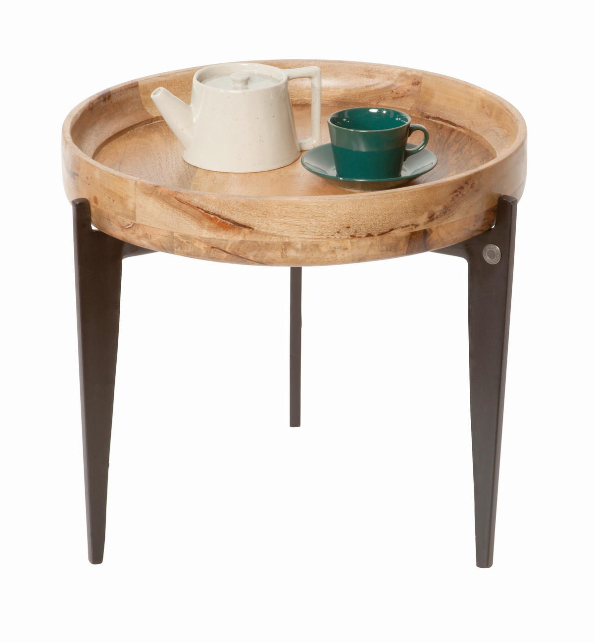 BEISTELLTISCH 46/46/42 cm Mangoholz massiv Naturfarben, Schwarz rund  - Schwarz/Naturfarben, Design, Holz/Metall (46/46/42cm) - MID.YOU