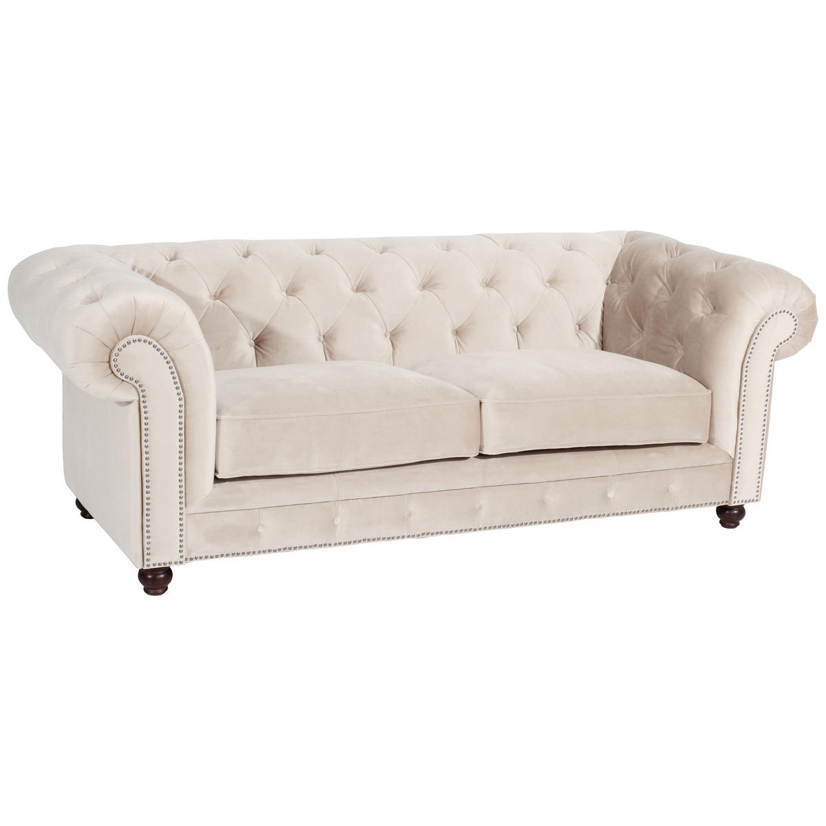 CHESTERFIELD-SOFA Orleans Creme Samt, Velours  - Nussbaumfarben/Creme, Design, Holz/Textil (216/77/100cm) - Max Winzer