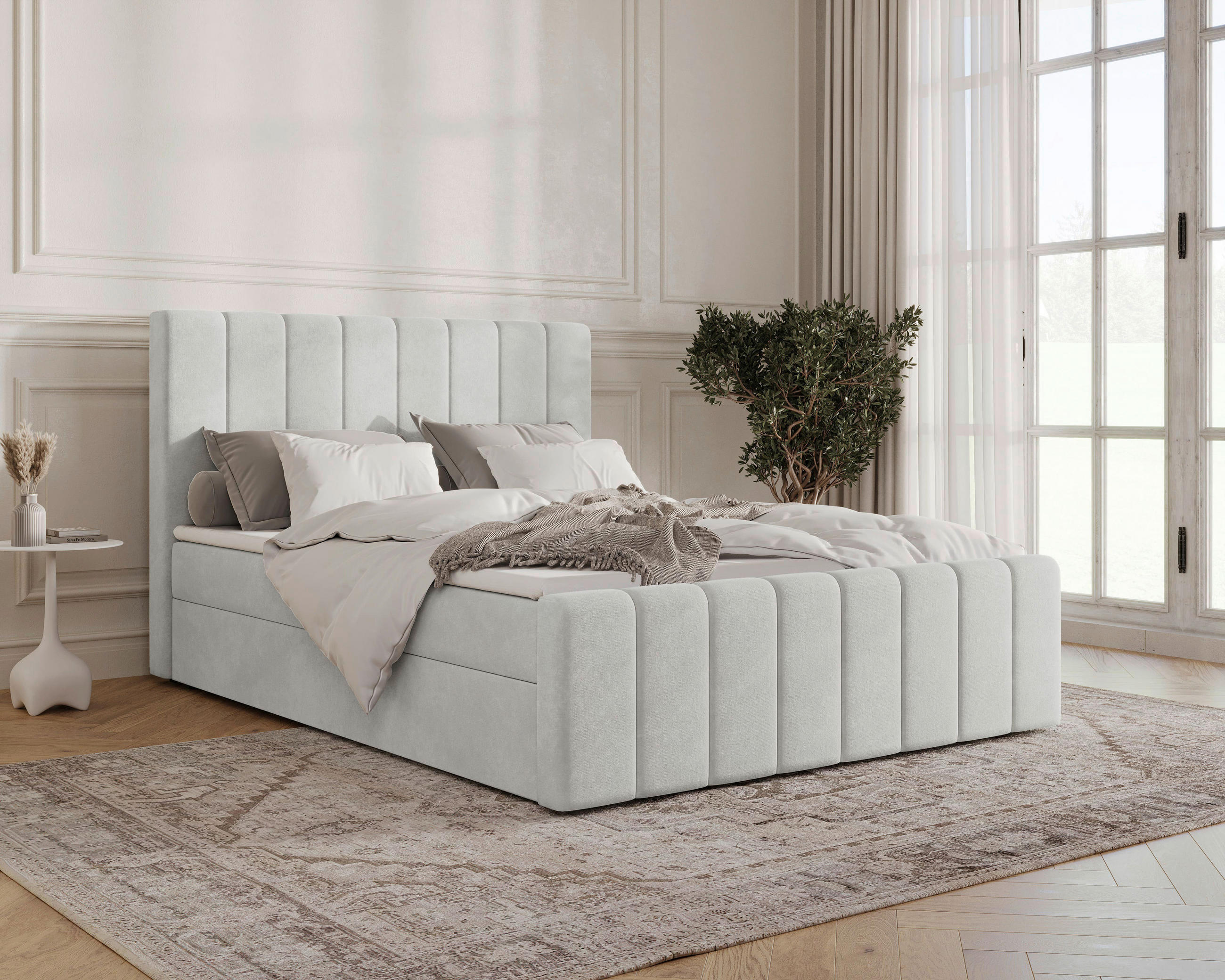 BOXBETT 140/200 cm,  in Silberfarben, Bettkasten, Topper, H2 + H3 = mittel + fest  - Silberfarben/Schwarz, MODERN, Holz/Kunststoff (140/200cm) - MID.YOU