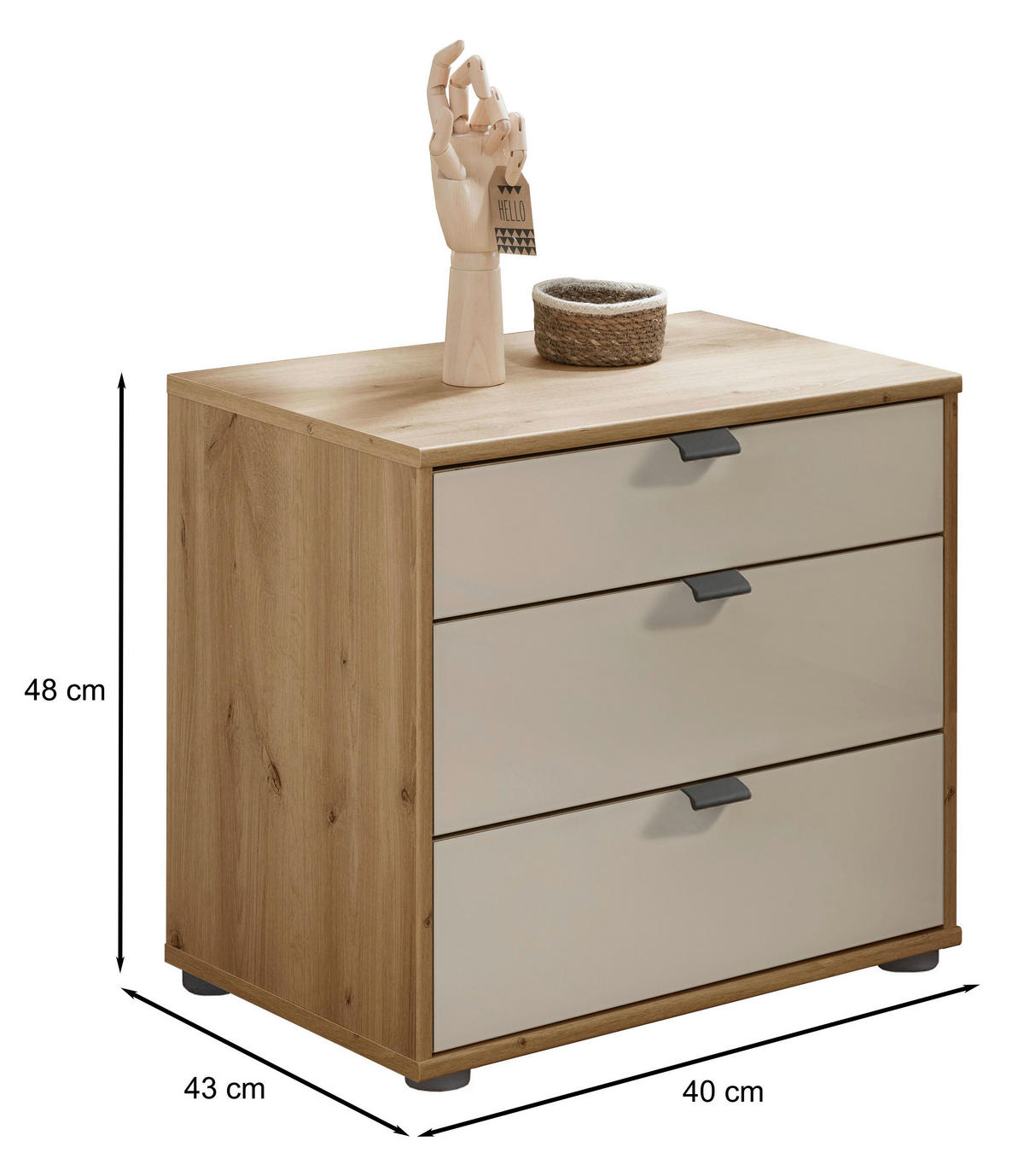 NACHTSCHRANK 40/48/43 cm  - Schieferfarben/Eiche Bianco, KONVENTIONELL, Glas/Holzwerkstoff (40/48/43cm) - Dieter Knoll