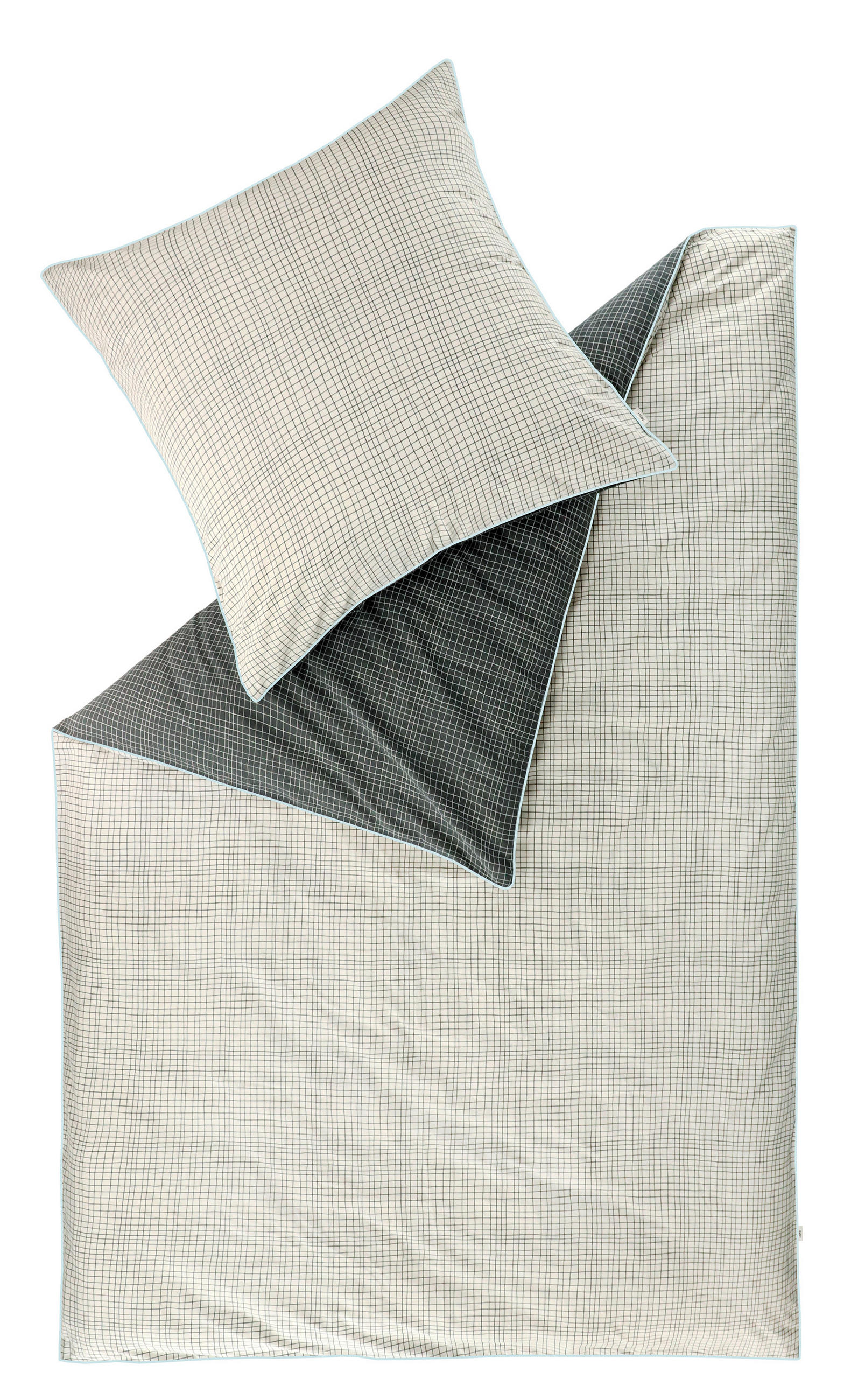 Esprit Wendebettwäsche E-Grid grey Grau, Hellblau, Beige 135x200 cm