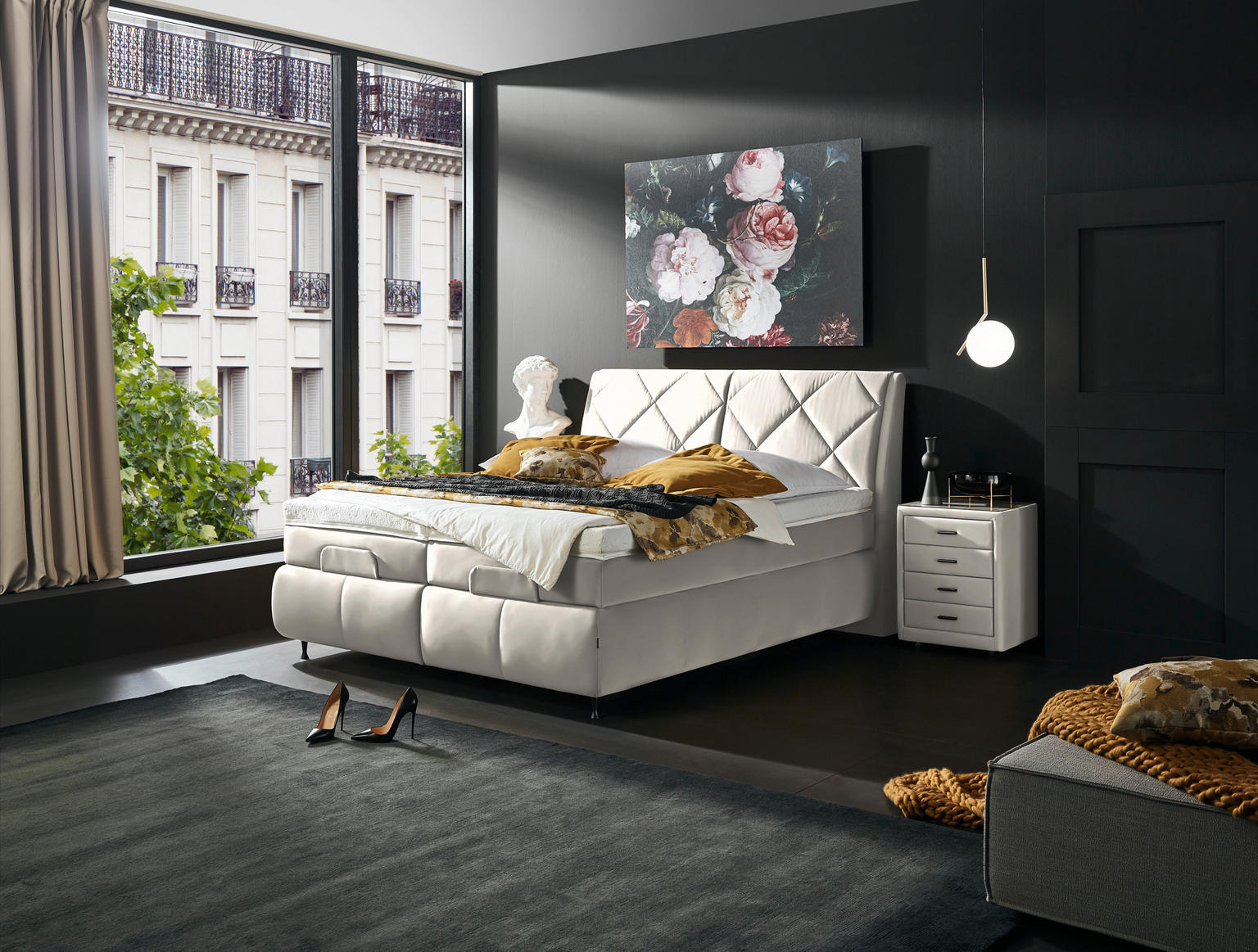 BOXSPRINGBETT 180/200 cm in Creme - Einrichtungsbeispiel