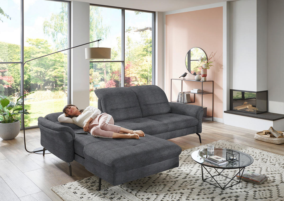 ECKSOFA in Flachgewebe Anthrazit  - Anthrazit/Schwarz, Konventionell, Textil/Metall (181/260cm) - Beldomo Speed