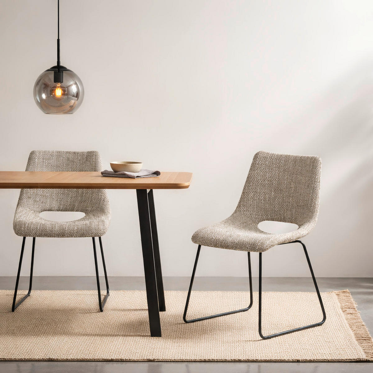 STUHL - Hellbraun/Schwarz, Design, Textil/Metall (48/79/56cm) - Stylife