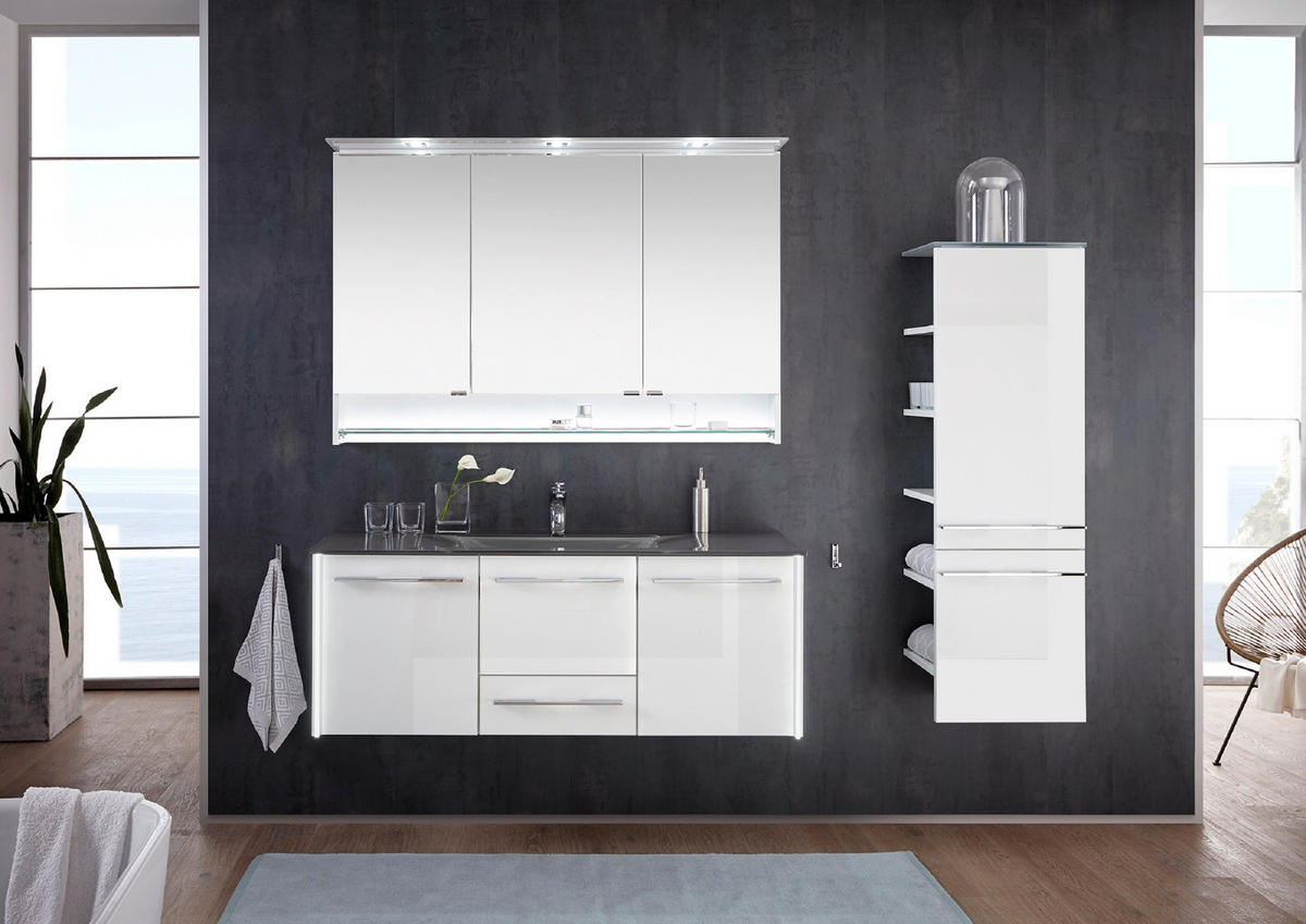 WASCHTISCHKOMBI 132 cm  - Chromfarben/Weiß Hochglanz, Design, Glas/Holzwerkstoff (132cm) - Leonardo Living