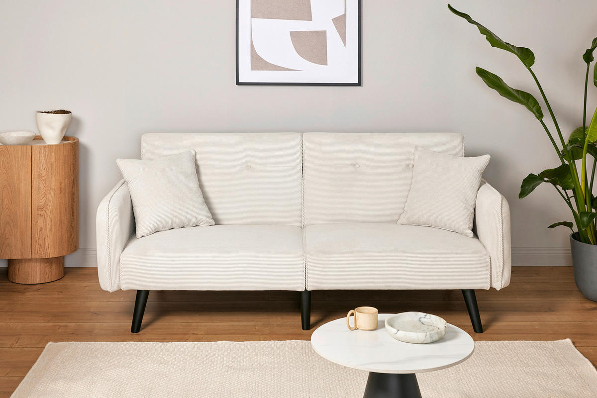 SCHLAFSOFA Cord Weiß  - Schwarz/Weiß, MODERN, Holz/Textil (191/83/84cm) - Livetastic