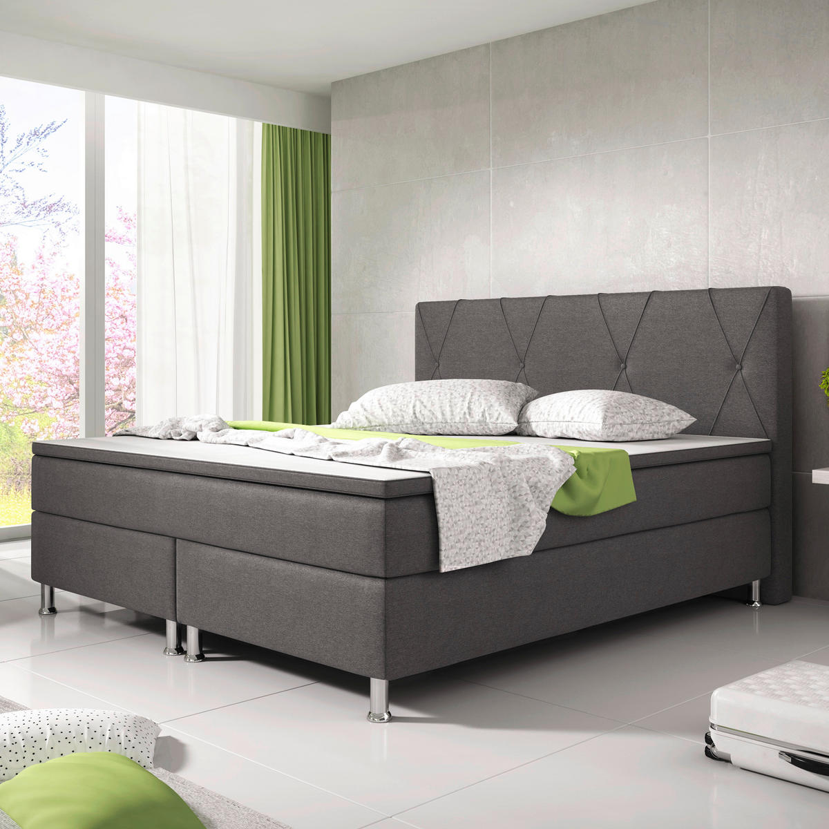 BOXSPRINGBETT 180/200 cm  in Anthrazit  - Anthrazit/Silberfarben, KONVENTIONELL, Textil/Metall (180/200cm) - MID.YOU