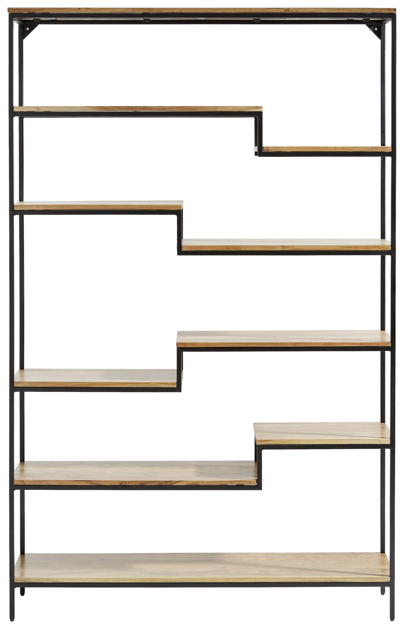 REGAL Akazie Hartholz Naturfarben, Schwarz  - Schwarz/Naturfarben, Design, Holz/Metall (120/190/30cm) - Carryhome