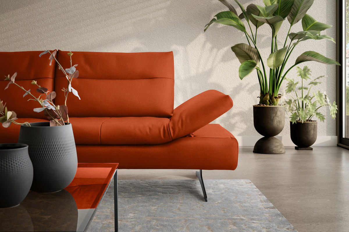 ECKSOFA in Echtleder Terracotta  158/342 cm  - Terracotta/Schwarz, MODERN, Leder/Metall (158/342cm) - Chilliano