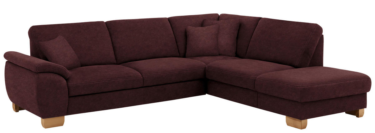 ECKSOFA in Mikrofaser Weinrot  - Wildeiche/Beige, Natur, Holz/Textil (286/236cm) - Voleo