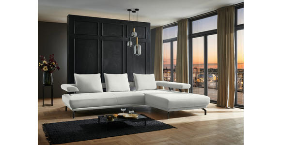 ECKSOFA in Chenille Ecru  305/224 cm  - Ecru/Schwarz, Design, Textil/Metall (305/224cm) - Dieter Knoll