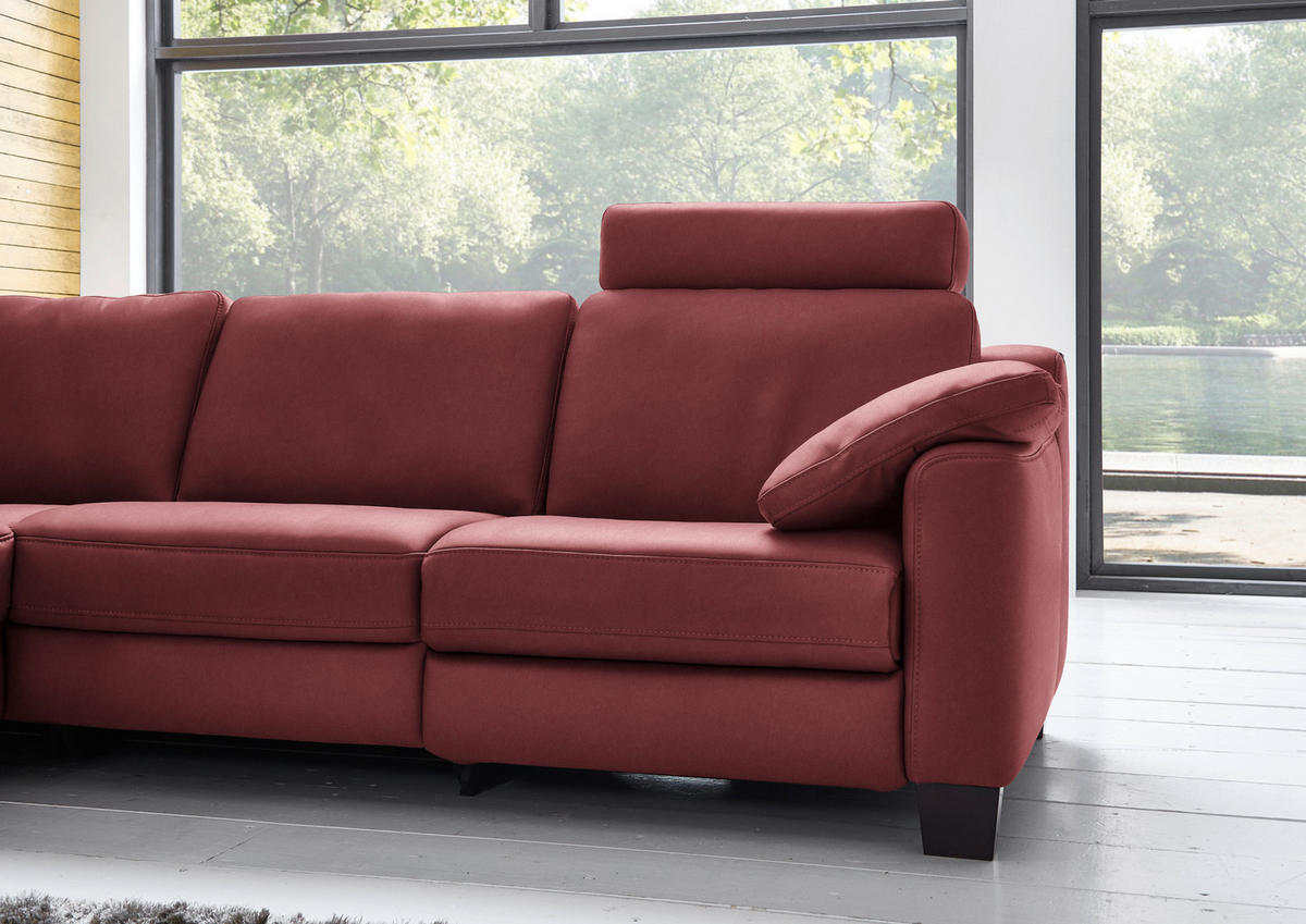 ECKSOFA in Echtleder Dunkelrot  - Eichefarben/Dunkelrot, Design, Leder/Holz (235/259cm) - Valdera