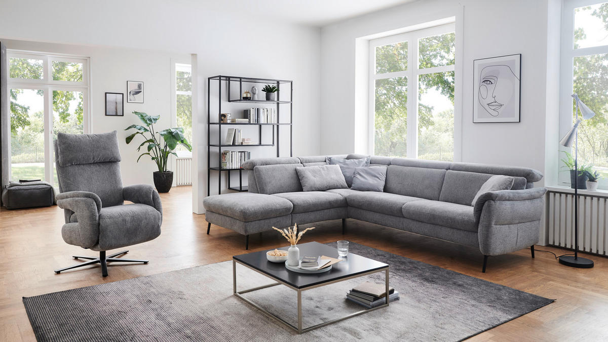 ECKSOFA in Struktur Grau  - Schwarz/Grau, Modern, Textil/Metall (235/275cm) - Cantus