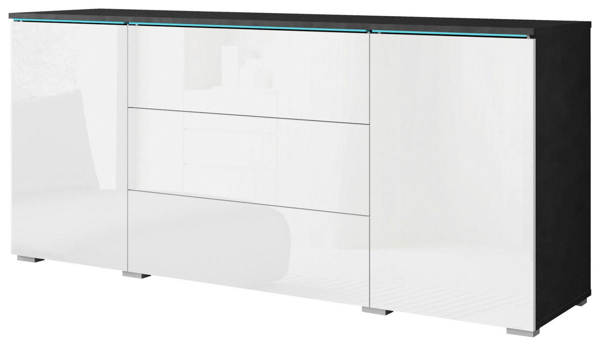 ŠIROKA KOMODA, antracit, bela, visoki sijaj  - siva/bela, Basics, umetna masa/leseni material (150/67,9/39,5cm) - P & B