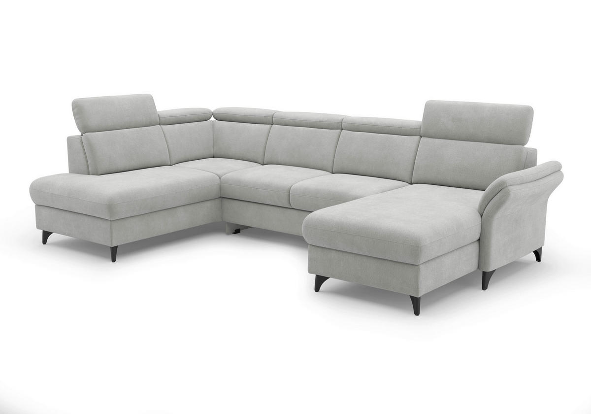 WOHNLANDSCHAFT GLENDALE E in Flachgewebe Silberfarben  - Silberfarben/Schwarz, KONVENTIONELL, Textil/Metall (193/321/166cm) - Sit & More