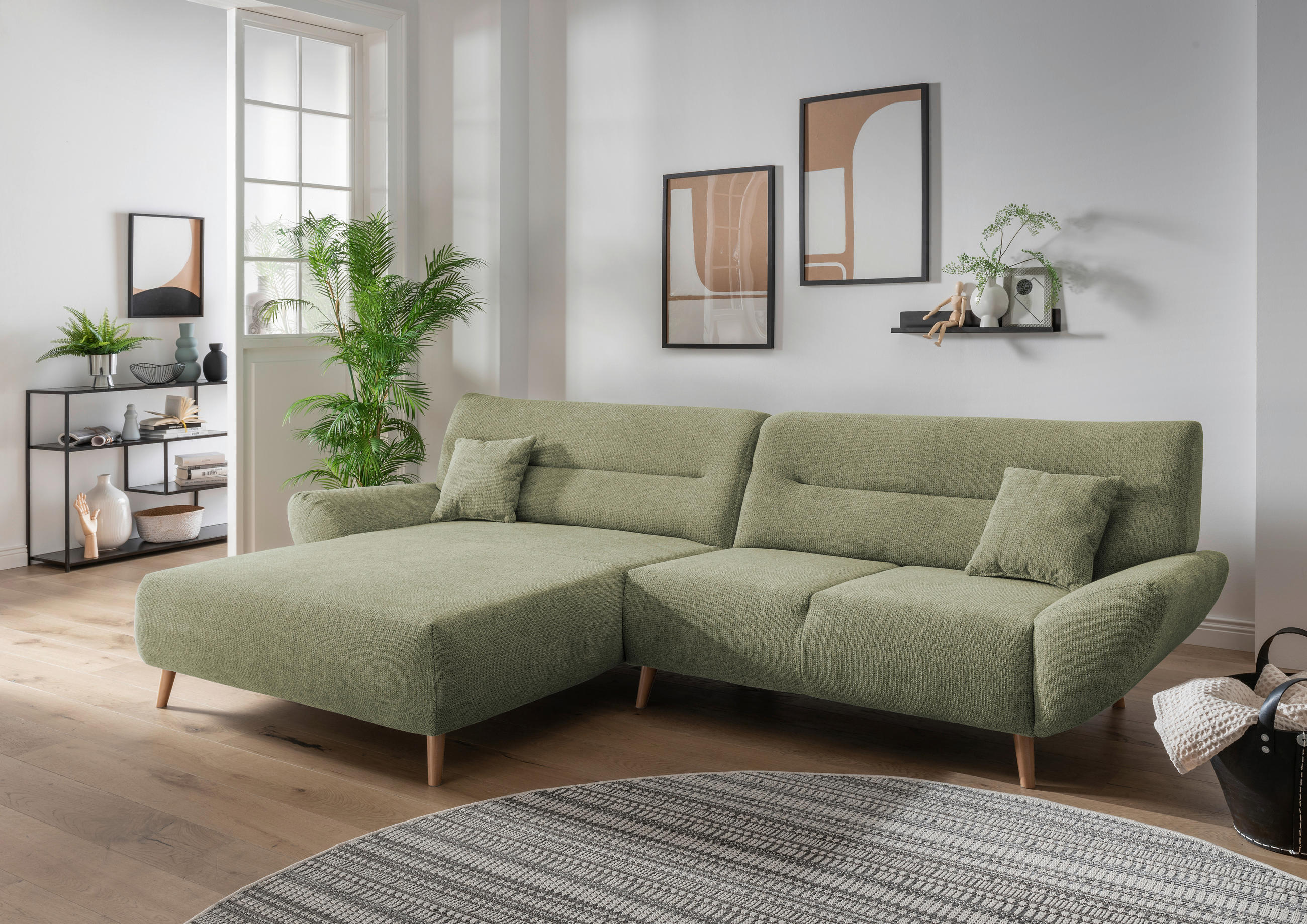 ECKSOFA Grün Chenille  - Wildeiche/Grün, MODERN, Holz/Textil (166/290cm) - MID.YOU