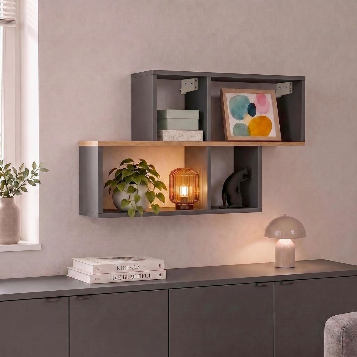 WANDREGAL  - Honigeiche/Anthrazit, Design, Holzwerkstoff (100/53/20cm) - MID.YOU