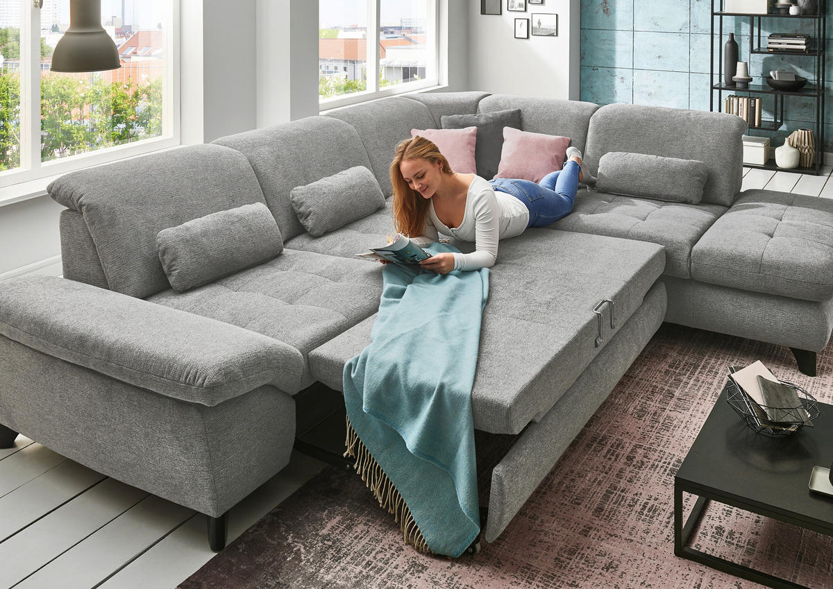 ECKSOFA Braun, Grau Webstoff  - Alufarben/Braun, Design, Textil/Metall (260/319cm) - Beldomo Style