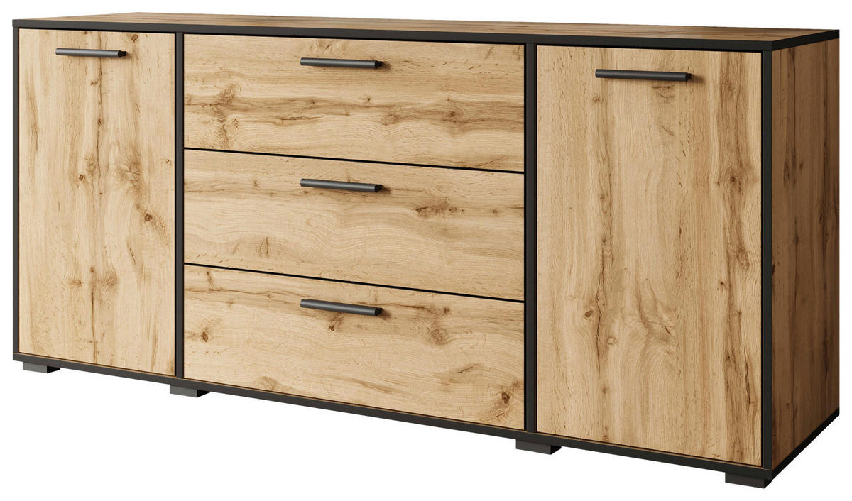 SIDEBOARD Bogota  in 150/68/40 cm  - Eiche Wotan/Schwarz, Basics, Holzwerkstoff/Kunststoff (150/68/40cm) - P & B