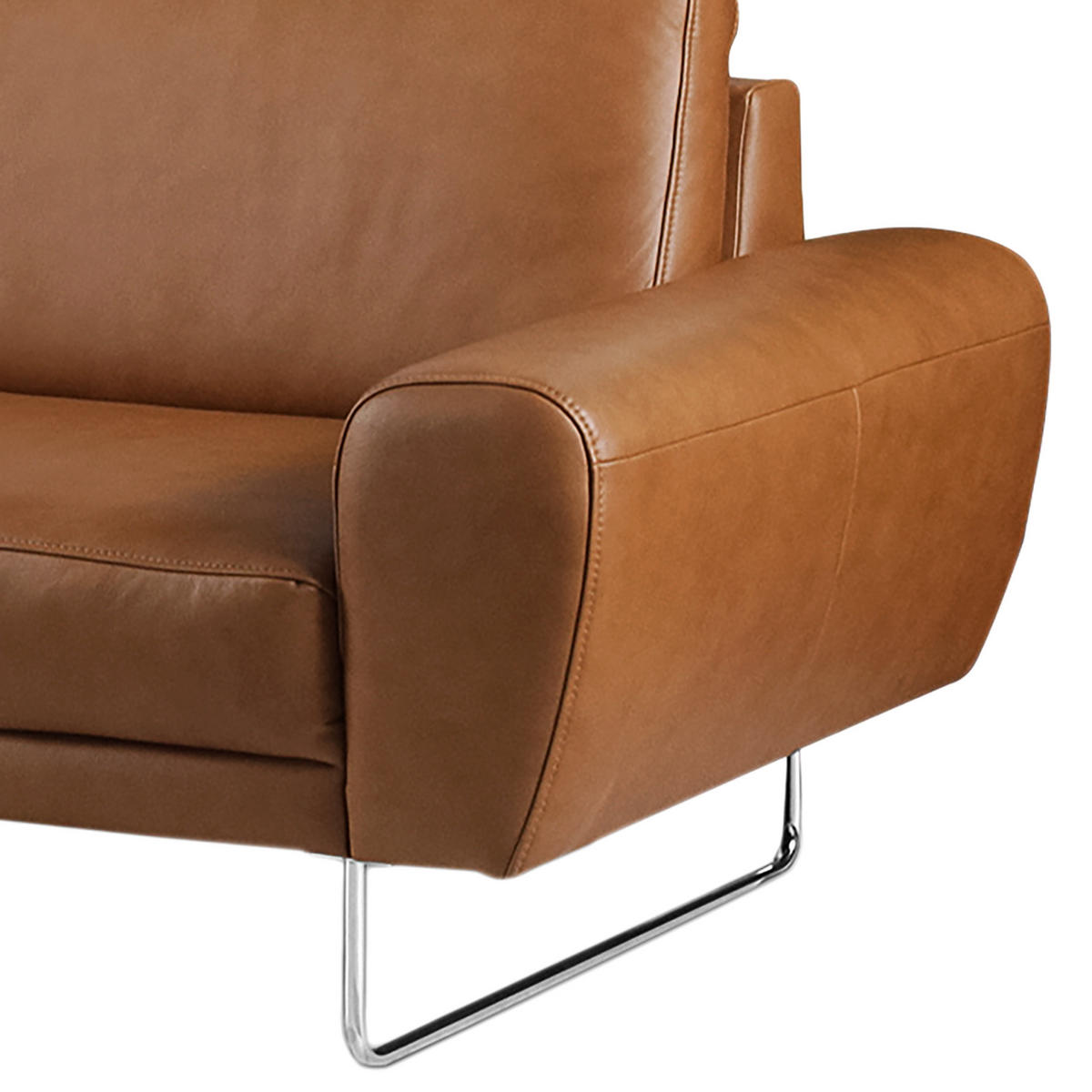 3-SITZER-SOFA in Leder Cognac  - Chromfarben/Cognac, Design, Leder/Metall (207/85/92cm) - Livetastic