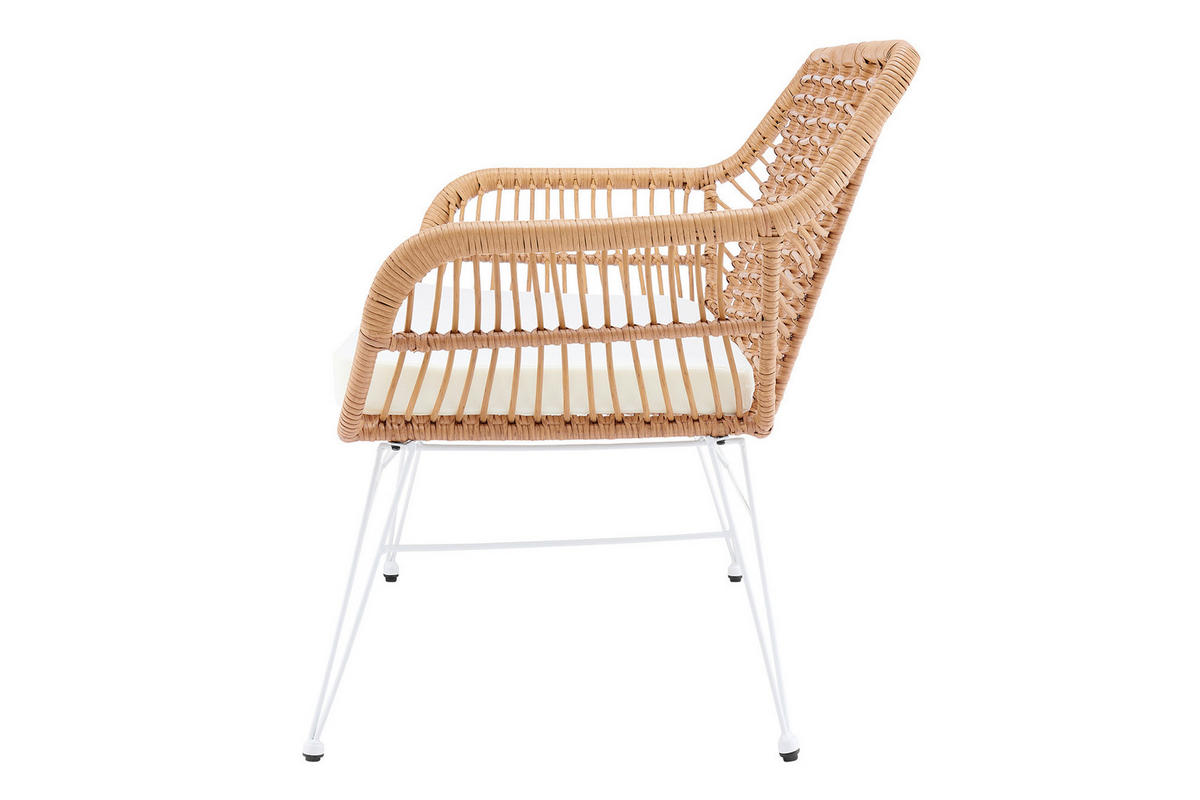 SITZBANK 120/85/69 cm Naturfarben, Weiß Metall  - Naturfarben/Weiß, MODERN, Kunststoff/Metall (120/85/69cm) - Livetastic