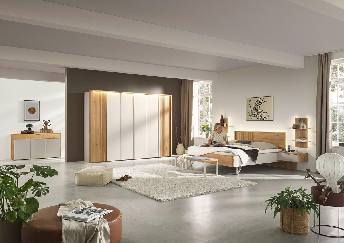 BETTANLAGE - Wildeiche/Perlmutt, Design, Holz (180/200cm) - Valnatura