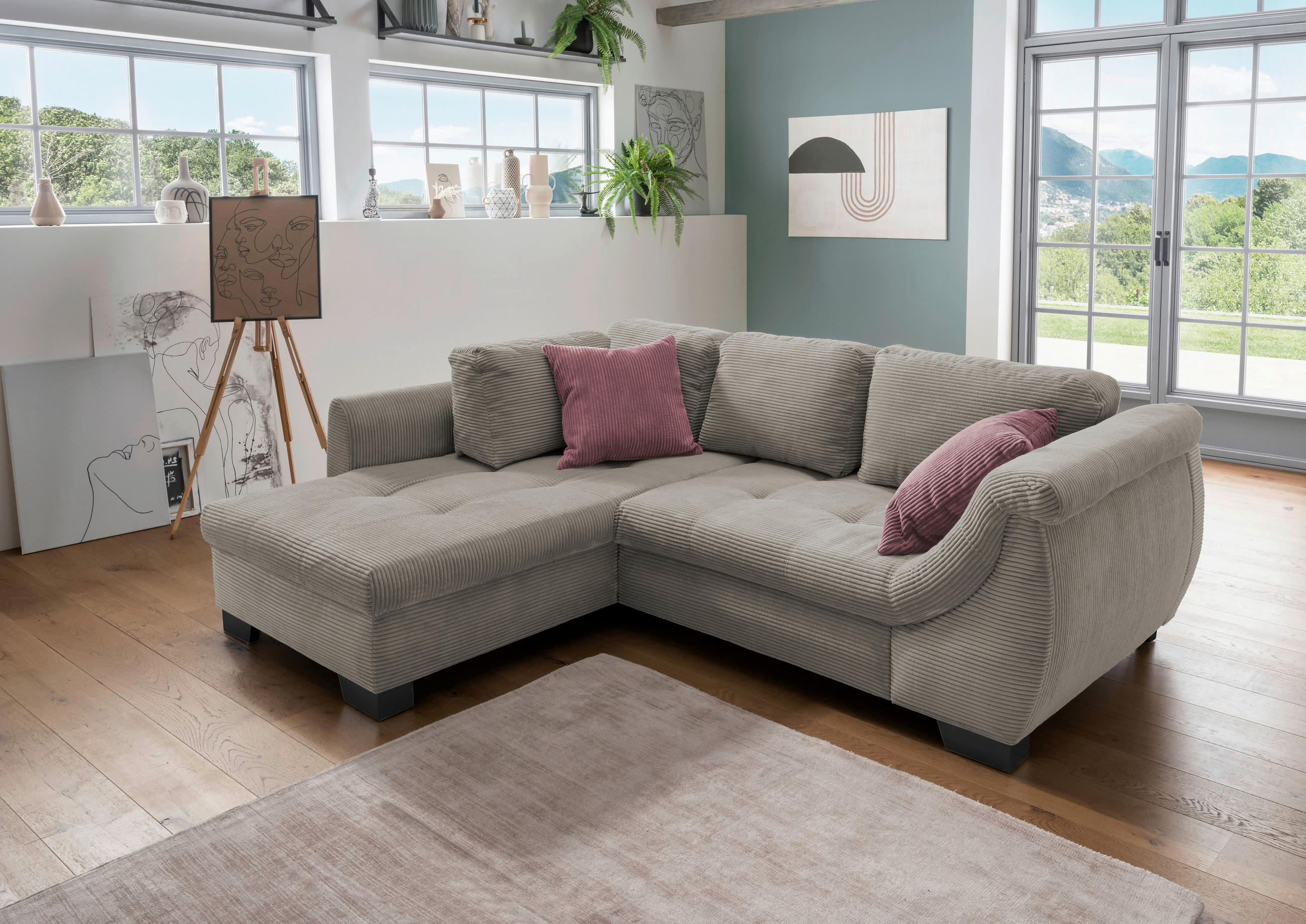 ECKSOFA in Cord Graubraun  - Koralle/Graubraun, Design, Holz/Textil (190/250cm) - MID.YOU