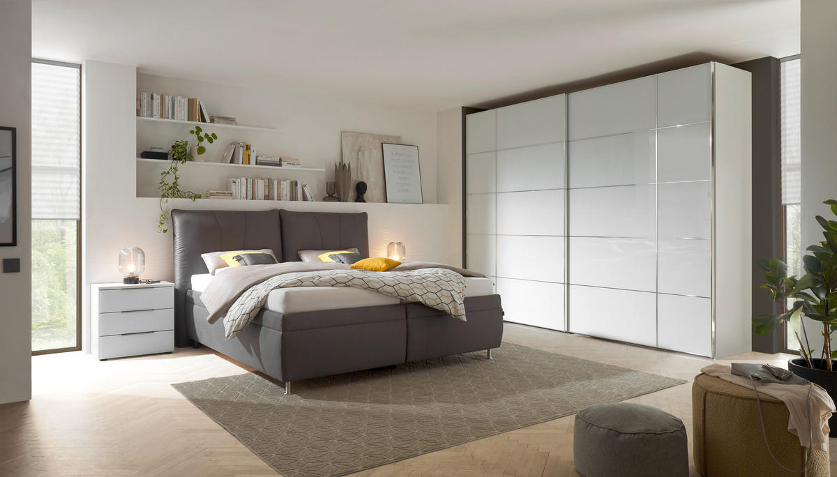 SCHWEBETÜRENSCHRANK in Weiss  - Chromfarben/Weiss, Konventionell, Glas/Holzwerkstoff (282/222/68cm) - Dieter Knoll