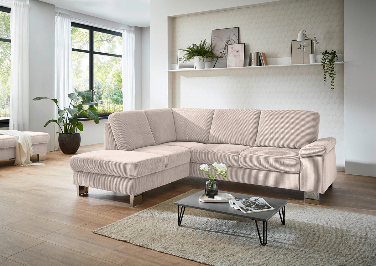 ECKSOFA  in Cord Hellbraun  200/248 cm  - Hellbraun/Edelstahlfarben, KONVENTIONELL, Textil/Metall (200/248cm) - Beldomo System