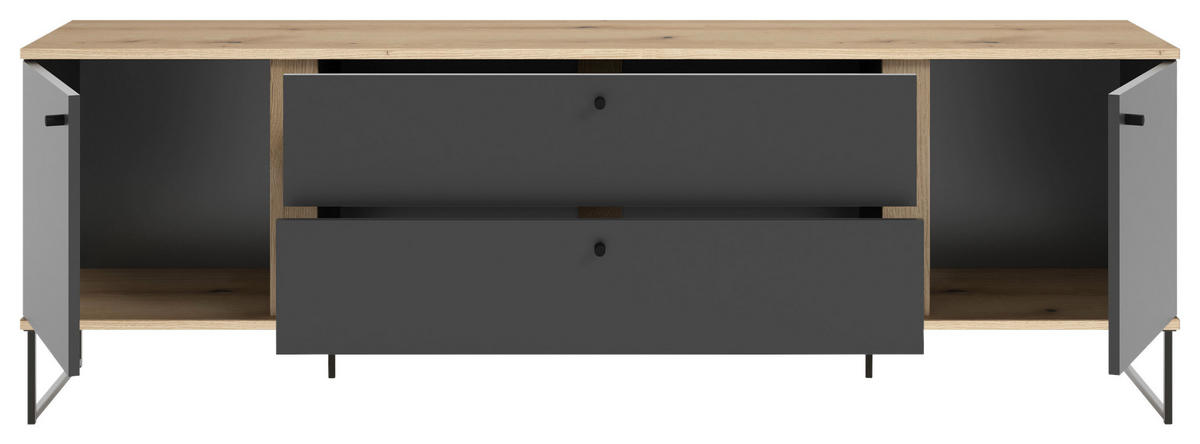 COMODĂ JOASĂ 180/59/38 cm  - culoare lemn stejar/antracit, Basics, plastic/metal (180/59/38cm) - Xora
