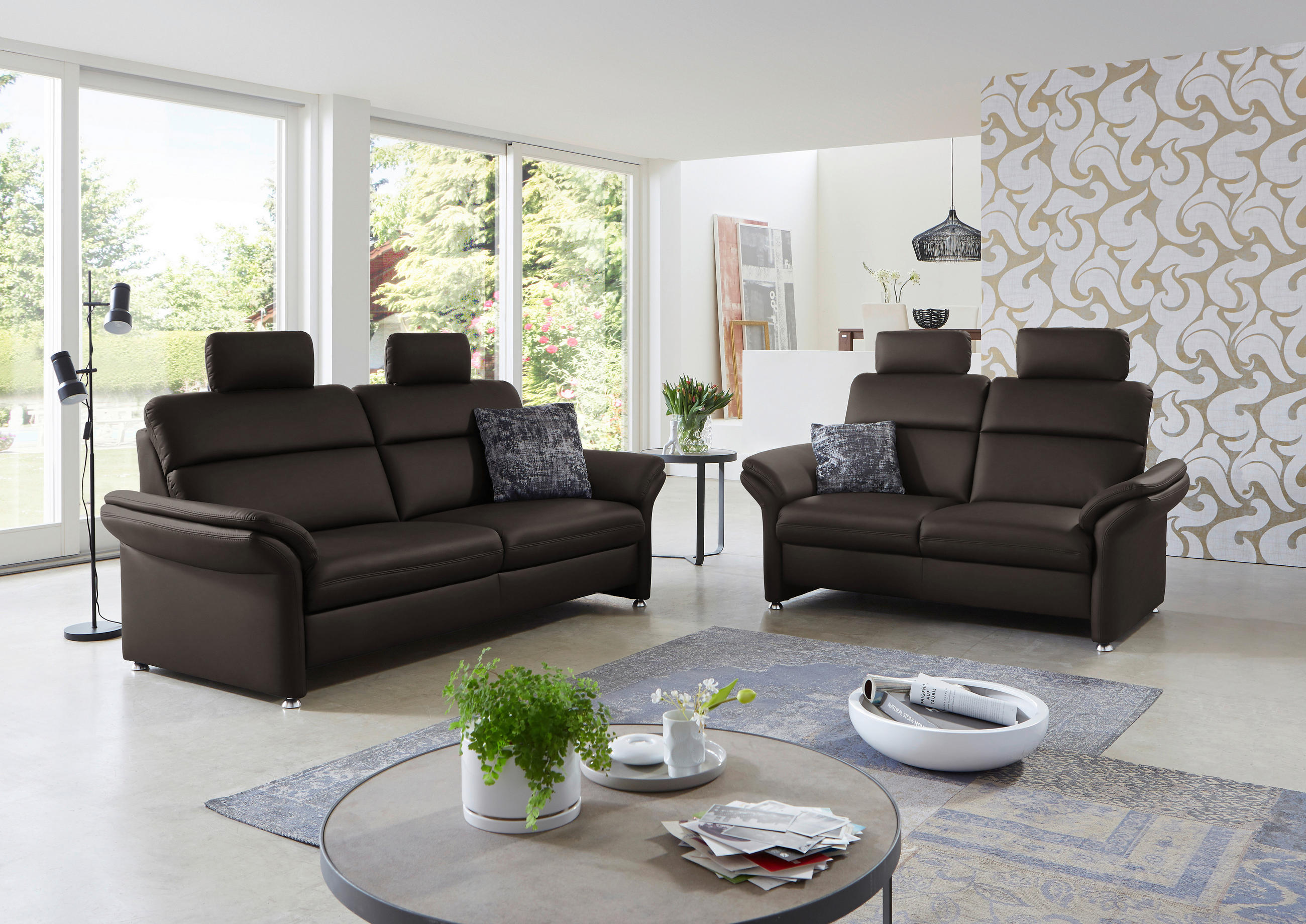 3-SITZER-SOFA in Echtleder Dunkelbraun  - Dunkelbraun/Alufarben, Konventionell, Leder/Metall (228/96/92cm) - Beldomo Premium