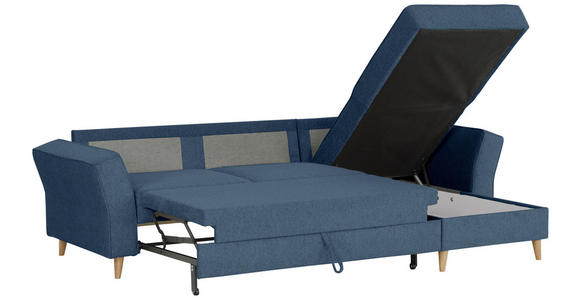 ECKSOFA Dunkelblau Flachgewebe - Eichefarben/Dunkelblau, KONVENTIONELL, Holz/Textil (265/159cm) - Carryhome