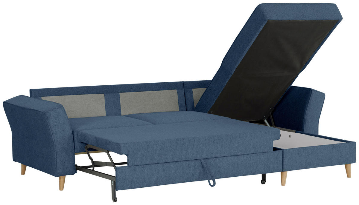 ECKSOFA in Flachgewebe Dunkelblau  - Eichefarben/Dunkelblau, Konventionell, Holz/Textil (265/159cm) - Carryhome