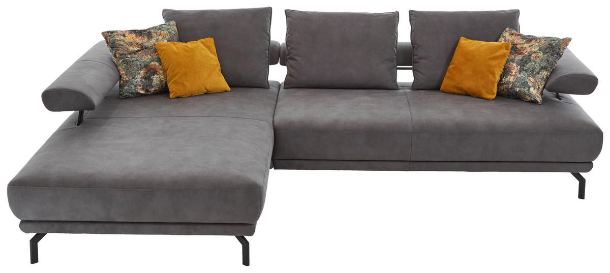 ECKSOFA in Mikrofaser Anthrazit  224/305 cm  - Anthrazit/Schwarz, Design, Textil/Metall (224/305cm) - Dieter Knoll