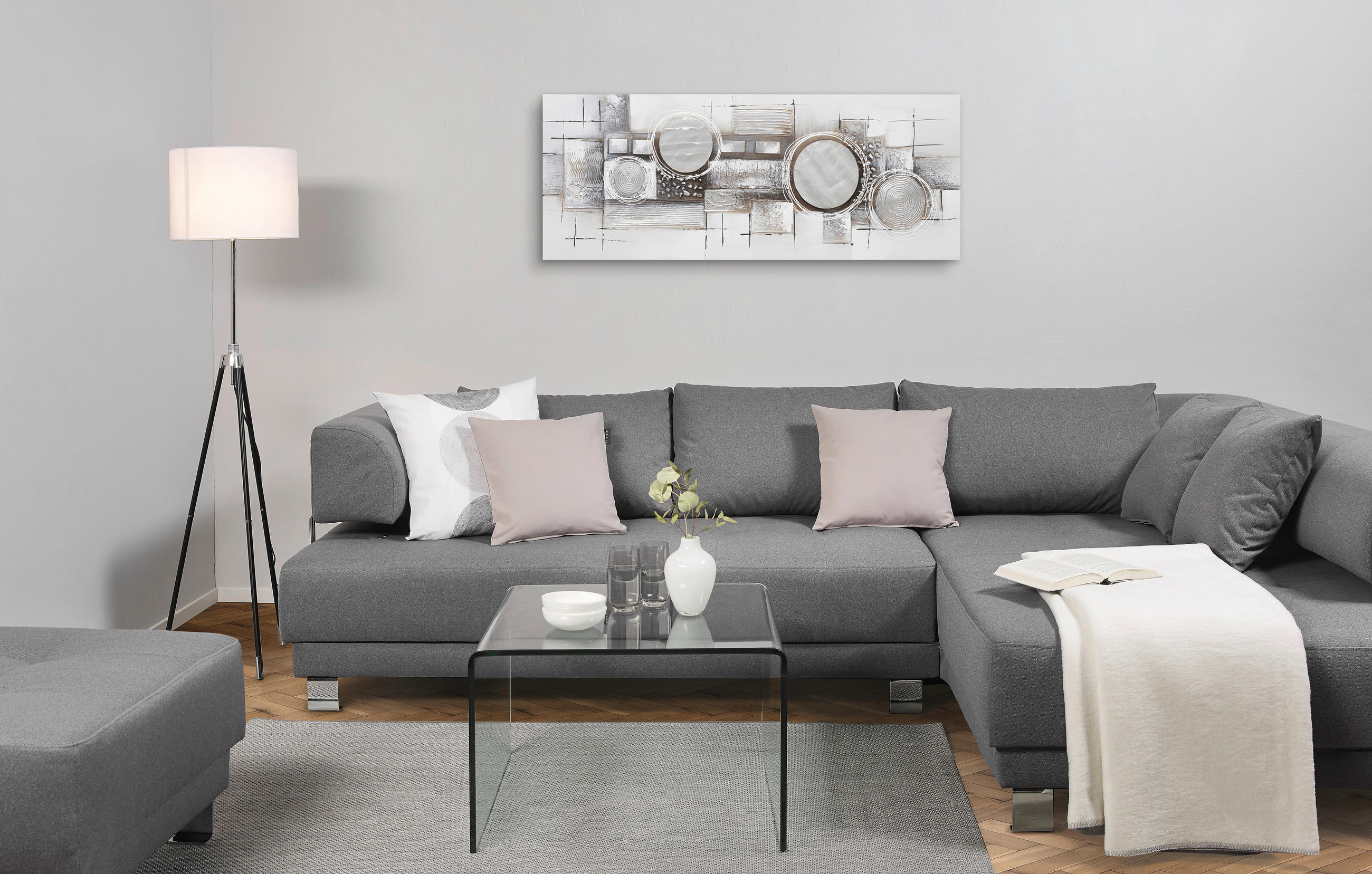OLEJOMALBA, abstraktní, 150/55 cm  - šedá/bílá, Design, kov/dřevo (150/55cm) - Monee