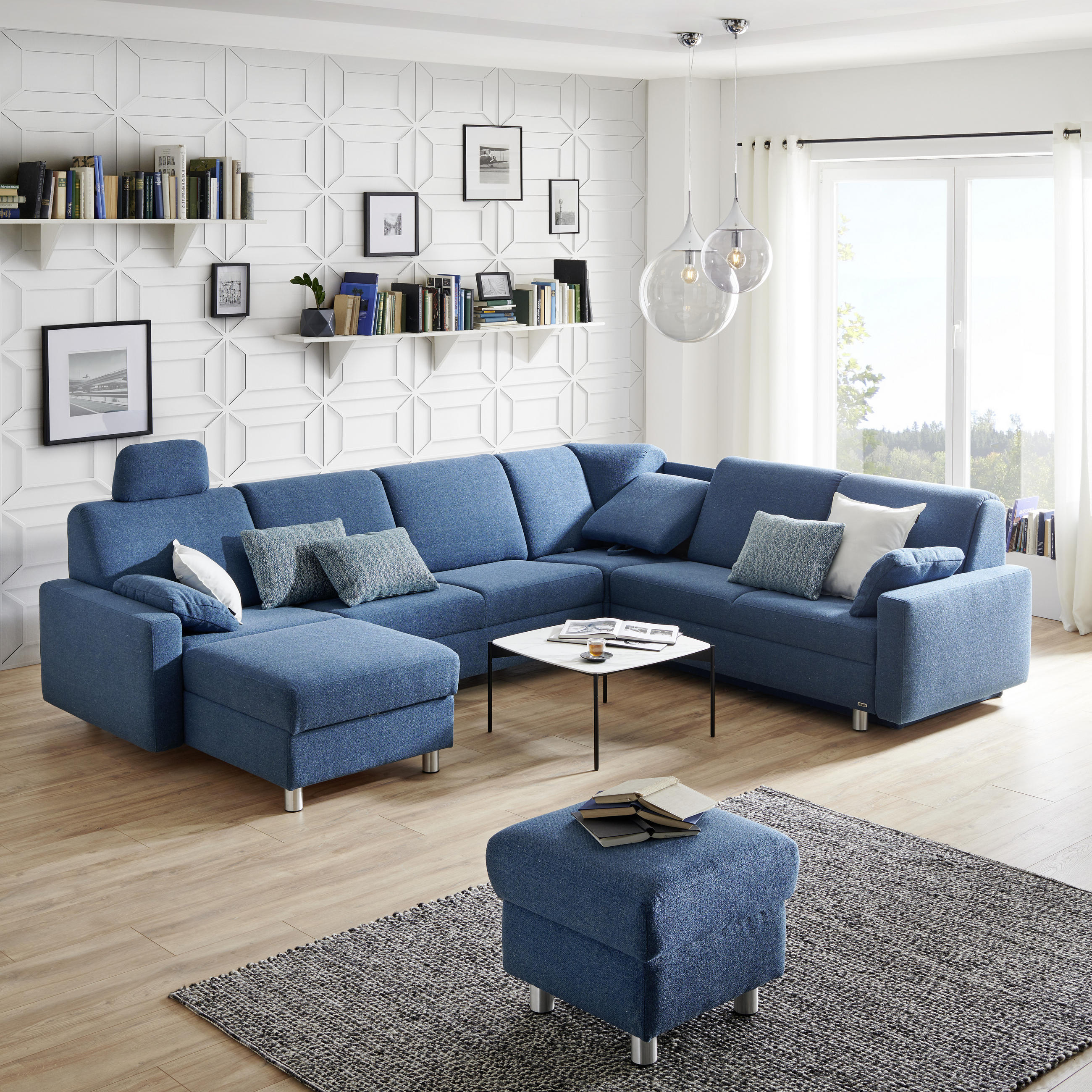 WOHNLANDSCHAFT in Jacquard Blau, Petrol  - Blau/Petrol, KONVENTIONELL, Kunststoff/Textil (236/322/158cm) - Sedda