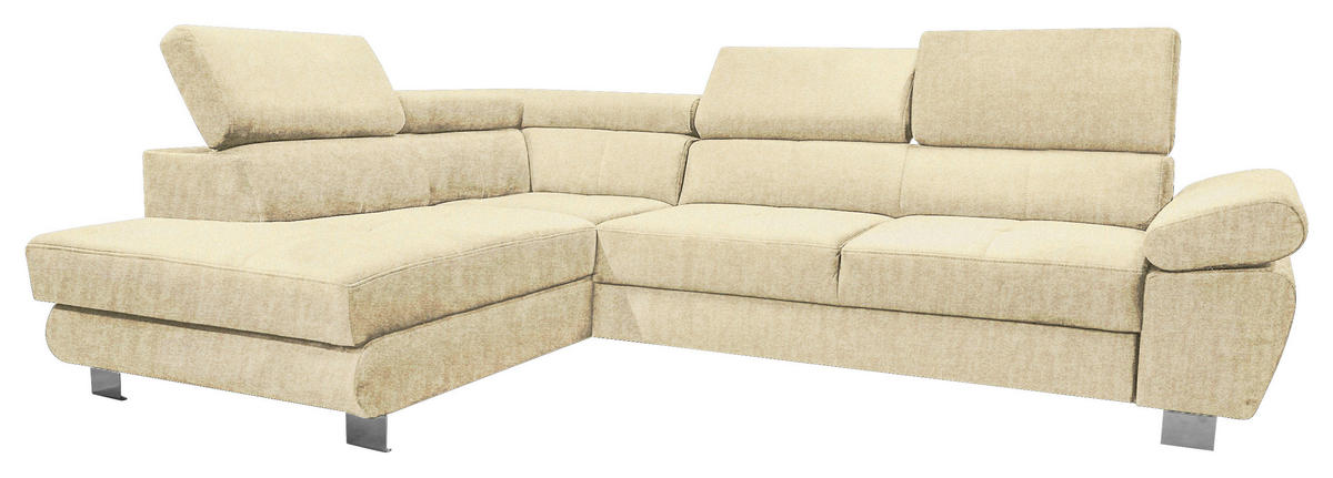 ECKSOFA Beige Webstoff Bettkasten, Schlaffunktion, Rücken echt, Armteilverstellung, Kopfteilverstellung  - Chromfarben/Beige, MODERN, Textil/Metall (205/278cm) - Stylife