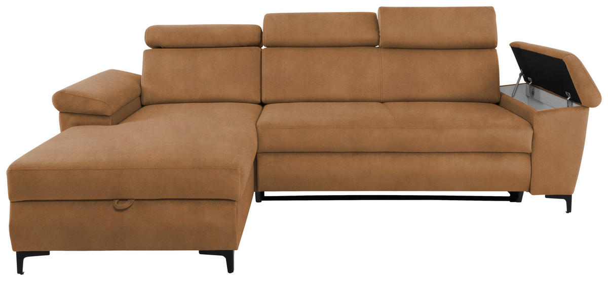 ECKSOFA in Velours Bernsteinfarben  - Bernsteinfarben/Schwarz, Modern, Textil/Metall (176/258cm) - MID.YOU