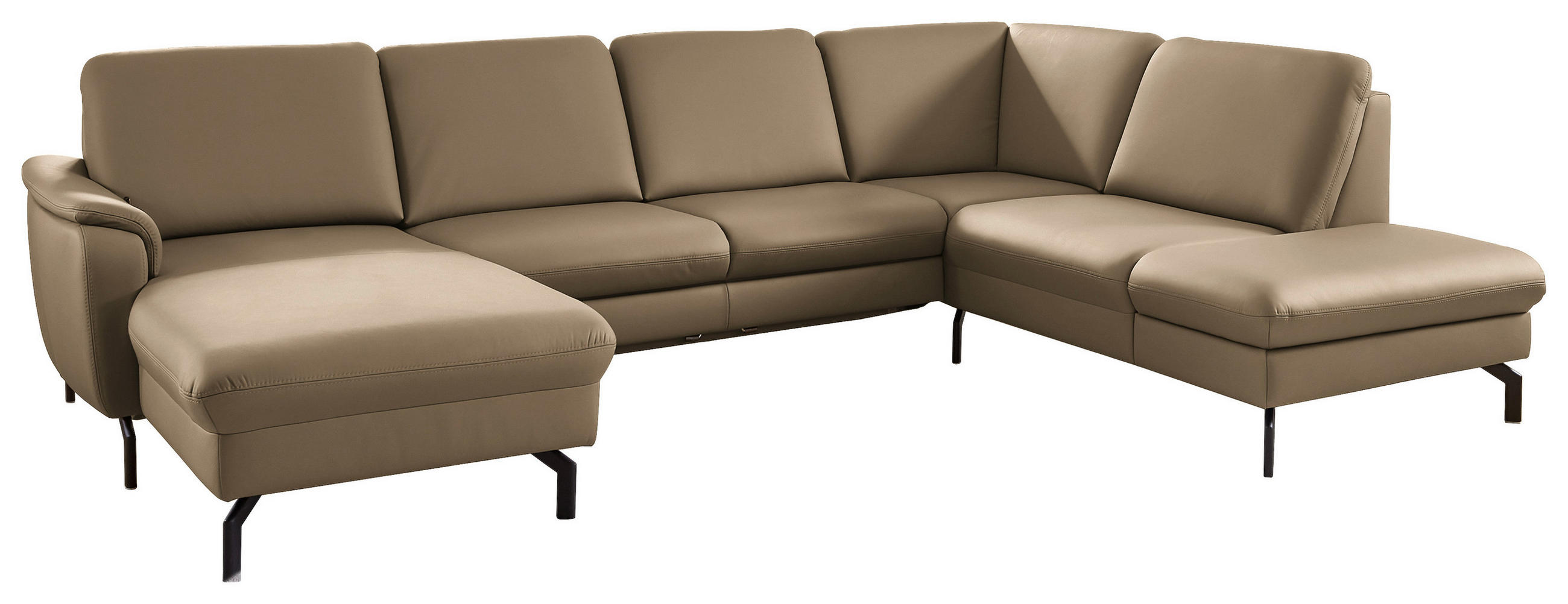 WOHNLANDSCHAFT Echtleder Khaki  - Khaki/Schwarz, Konventionell, Leder/Metall (168/306/224cm) - Beldomo Premium